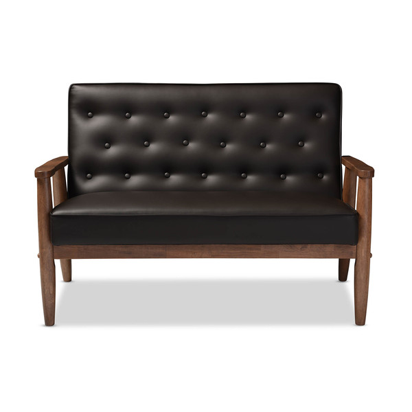 Baxton Studio Sorrento Brown Faux Leather Upholstered Wooden 2-seater Loveseat 122-6768